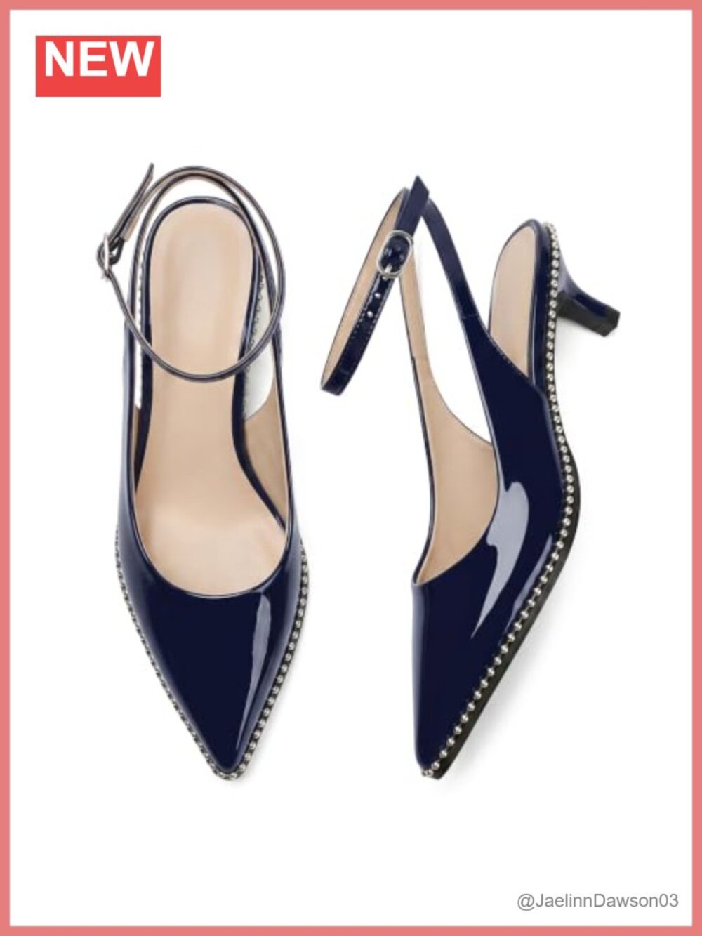 Patent Leather Slingback Kitten Heels with Beaded Ankle Strap Dress Pumps